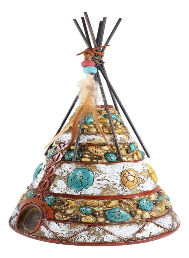 Ebros Gift Ebros 13.5" Tall Southwestern Rustic Indian Teepee Hut with Dreamcatcher Feathers Beads and Turquoise Rocks Figurine Wildlife Western Decor Sculpture - Image 3