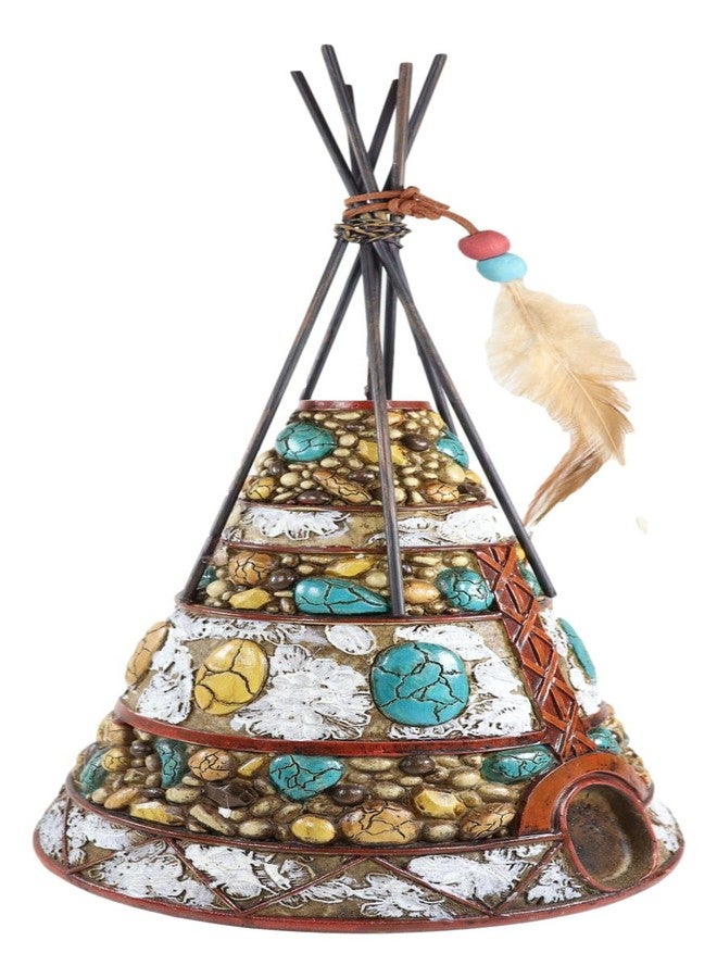Ebros Gift Ebros 13.5" Tall Southwestern Rustic Indian Teepee Hut with Dreamcatcher Feathers Beads and Turquoise Rocks Figurine Wildlife Western Decor Sculpture - Image 5