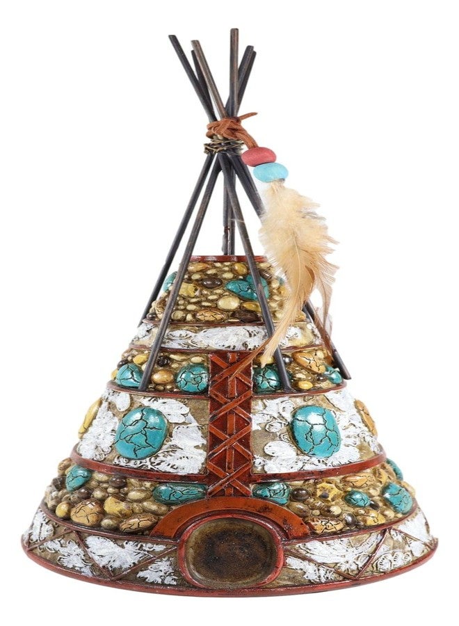Ebros Gift Ebros 13.5" Tall Southwestern Rustic Indian Teepee Hut with Dreamcatcher Feathers Beads and Turquoise Rocks Figurine Wildlife Western Decor Sculpture - Image 1