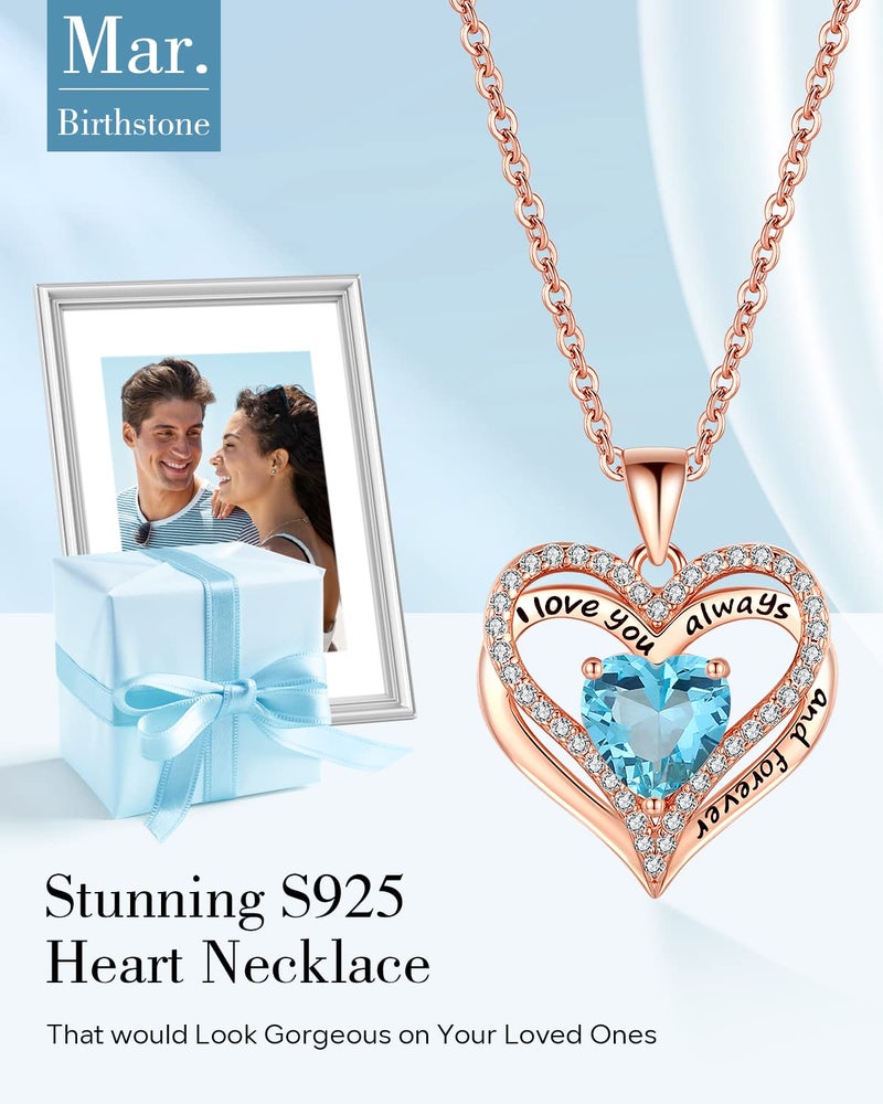 Gifon S925 Sterling Silver Necklace for Women, Jewelry for Wife Girlfriend Anniversary, Mom Birthday Christmas Gifts Necklaces, Daughter Heart Love Jewel, Gift for Her, Mar - Image 3