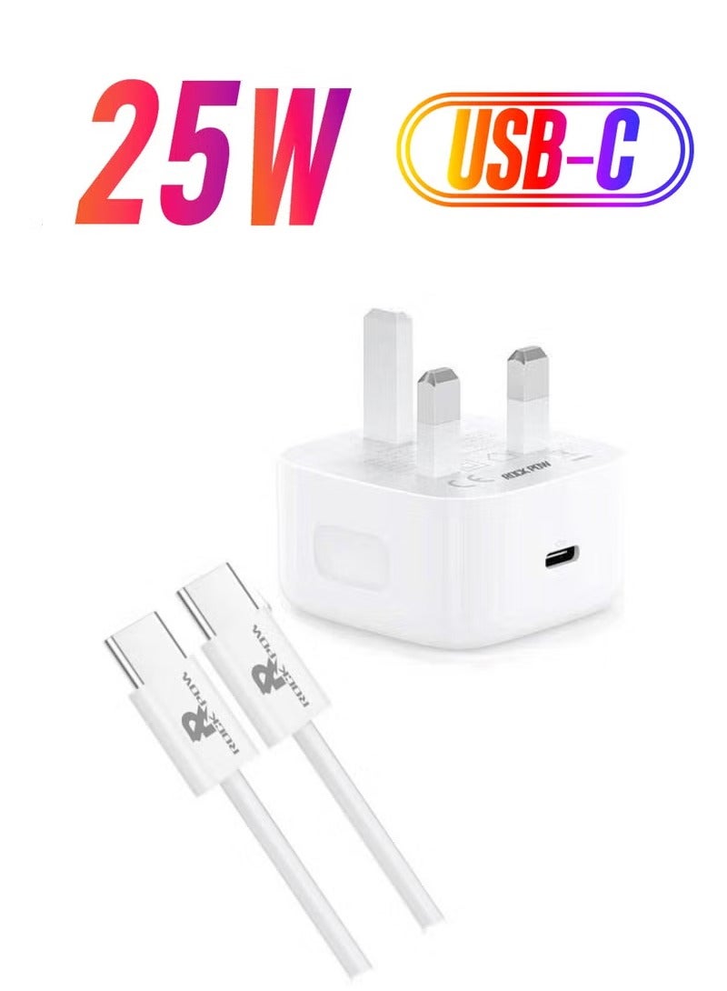 Rock Pow 25W Fast Charger With Cable Super Fast Charger Type C Super Fast Charger with USB-C Cable, Android Charger for Galaxy S23 Ultra/S23/S23+/S22/S22 Ultra/S22+/Note 10/20/S20/S21/Tab S7/S8/also for Huawei/Xiaomi/iPhone 16/16 Plus/16 Pro/16 Pro Max/iPhone 15/15 Pro Max/15 Plus/15 Pro/iPad Pro/AirPods,etc  - Image 1