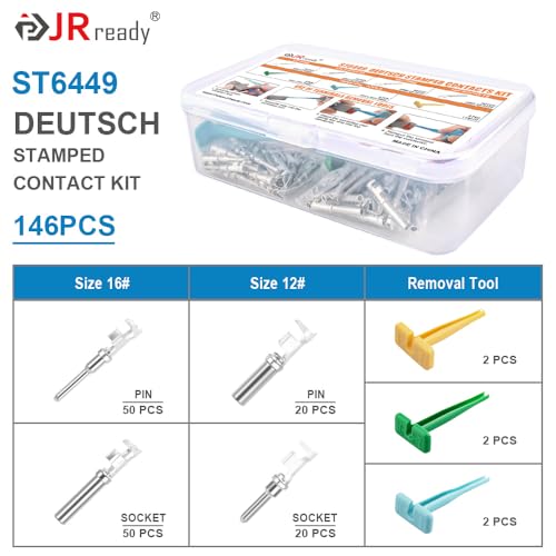 JRready ST6449 Deutsch Stamped Pin Kit 146PCS, Size 12 16 Open Barrel Contacts 18-12AWG w/Pin Removal Tool, for DT, DTP, DRC, DTV, AEC,Strike Series - Image 2