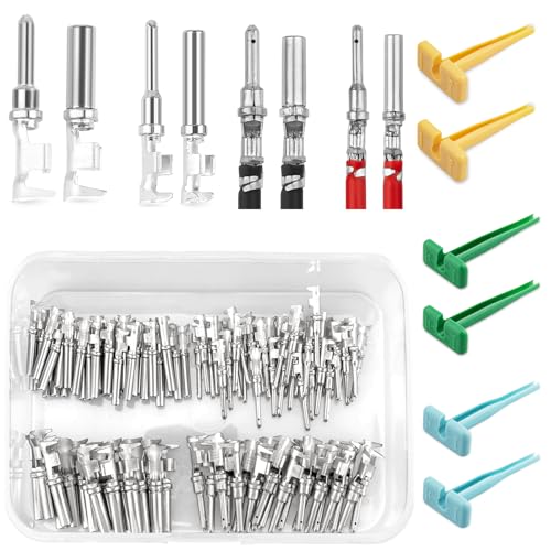 JRready ST6449 Deutsch Stamped Pin Kit 146PCS, Size 12 16 Open Barrel Contacts 18-12AWG w/Pin Removal Tool, for DT, DTP, DRC, DTV, AEC,Strike Series - Image 1