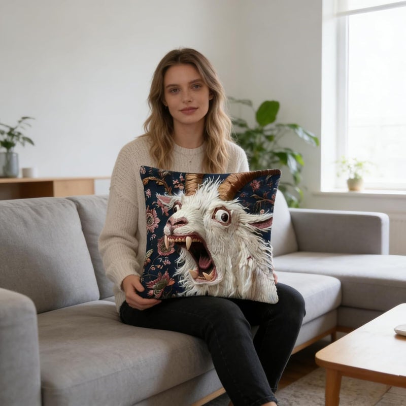 Screaming Goat Pillow Cover, 17.7x17.7 in Funny Goat Pillow Case, 2D Flat Printed Crazy Animal Graphic Cushion Cover, Fun Couch Decoration, Sofa Cushion Shell, Home Dorm Accessor (C 2 Pcs) - Image 4