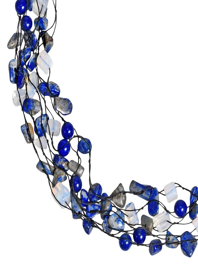 ايرافيدا قلادة إيرافيدا متعددة الخيوط بألوان زاهية وطبقات من حجر اللازورد الأزرق الصناعي وحجر القمر | مجوهرات جريئة بأسلوب بوهو للنساء - Image 2