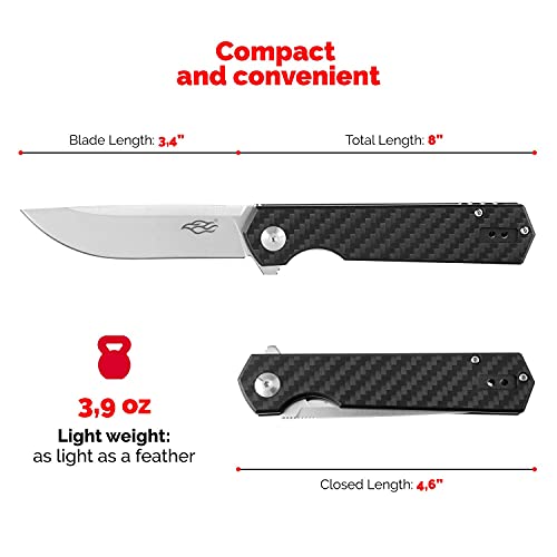 Firebird GANZO Firebird FH11 Top Pocket Folding Knife D2 Steel Flip Blade Carbon Fiber Handle with Clip Hunting Gear Fishing Camping Outdoor Folder EDC Knife (CF Black) - Image 3