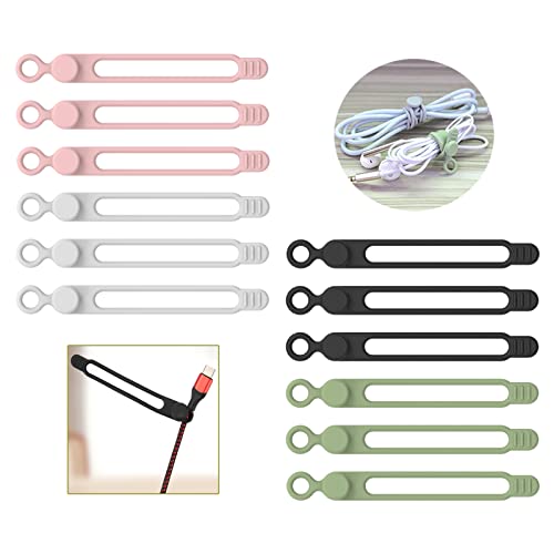 UMUST [12Park]UMUST Silicone Cable Ties, Reusable Cable Management Organizer, Cord Tie,Multipurpose Elastic Cord Organizer for Bundling and Fastening Cable Cords Wires(black,white,pink,green) - Image 1