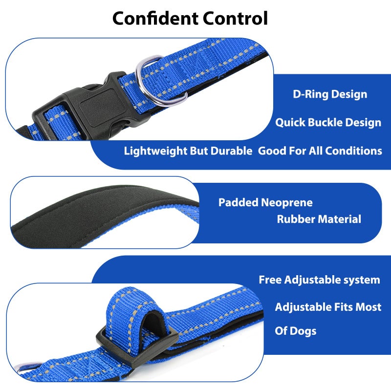 PenSeepet Reflective Dog Collar Padded with Soft Neoprene Breathable Quick Release Basic Dog Collars for Medium Dogs Blue Boy Girl - Image 4
