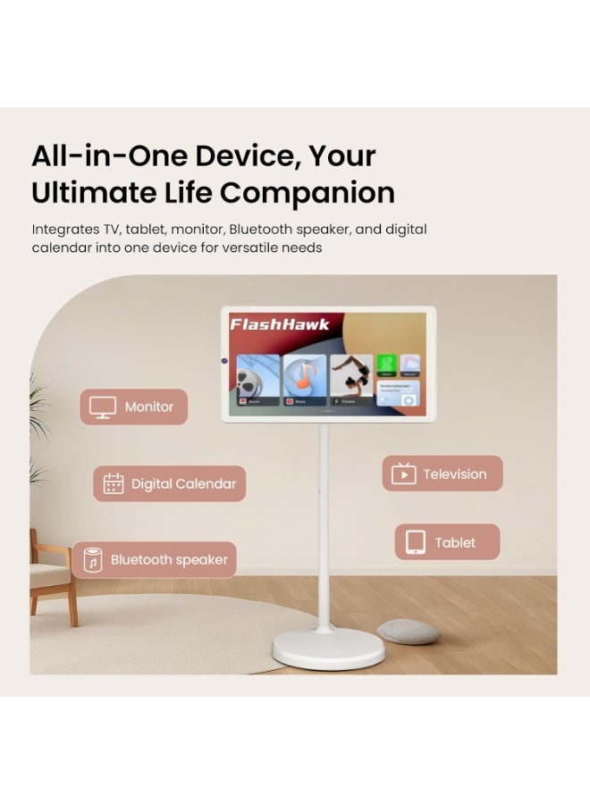 FlashHawk 21.5 Inch Portable Monitor TV - Adjustable Mobile Floor Touch Screen Smart TV | 78000aMh Battery 8H Video Play Time, Remote Control | 4G RAM+64G Storage, White - Image 5