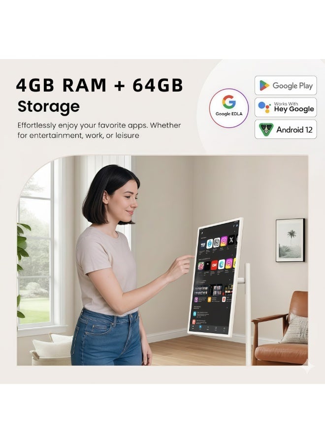 FlashHawk 21.5 Inch Portable Monitor TV - Adjustable Mobile Floor Touch Screen Smart TV | 78000aMh Battery 8H Video Play Time, Remote Control | 4G RAM+64G Storage, White - Image 3