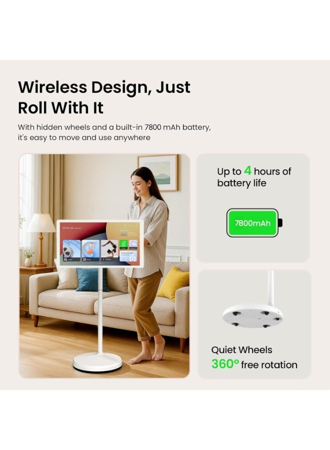 FlashHawk 21.5 Inch Portable Monitor TV - Adjustable Mobile Floor Touch Screen Smart TV | 78000aMh Battery 8H Video Play Time, Remote Control | 4G RAM+64G Storage, White - Image 4