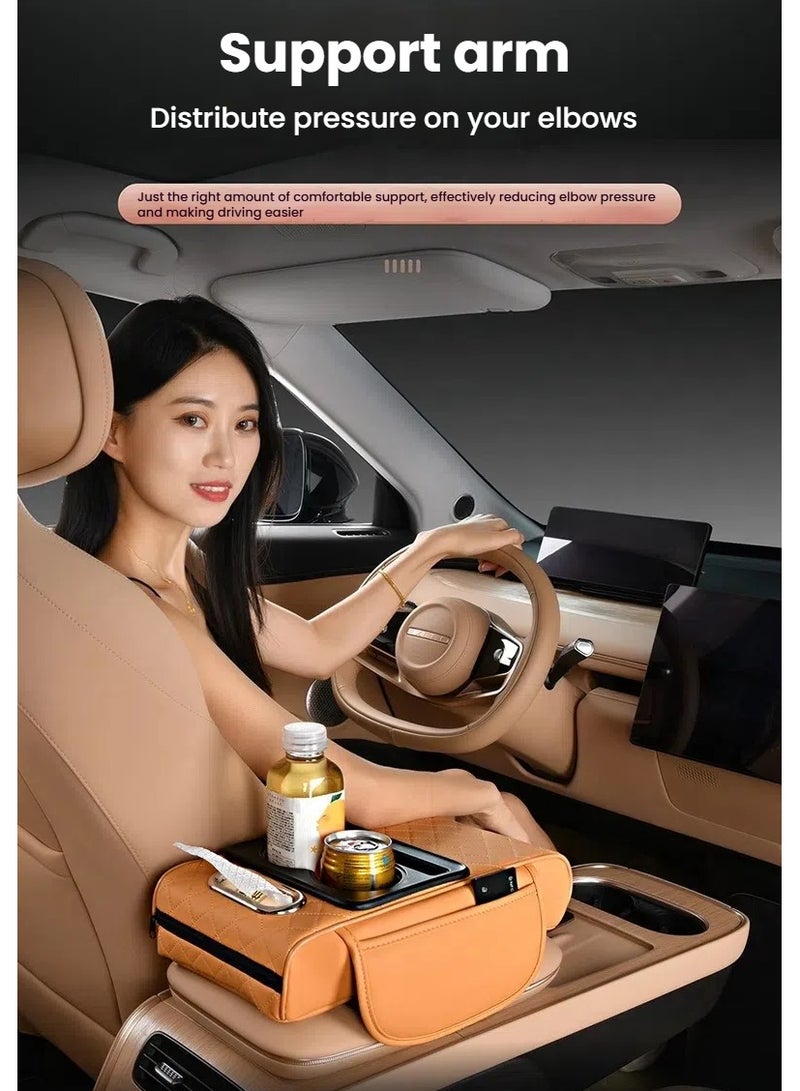 Car Armrest Cushion Pad with Tissue Box, Storage Bag, Cup Holder & Heightening Pad – All-in-One Center Console Organizer for Vehicle(Grey) - Image 4