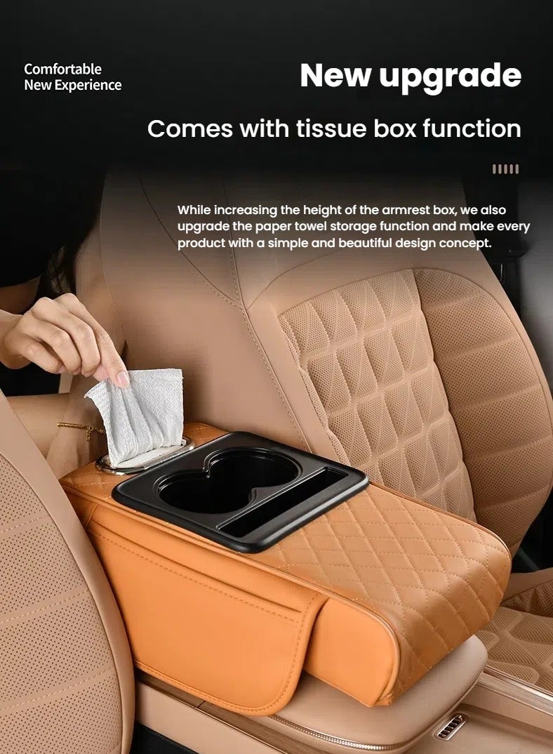 Car Armrest Cushion Pad with Tissue Box, Storage Bag, Cup Holder & Heightening Pad – All-in-One Center Console Organizer for Vehicle(Grey) - Image 5