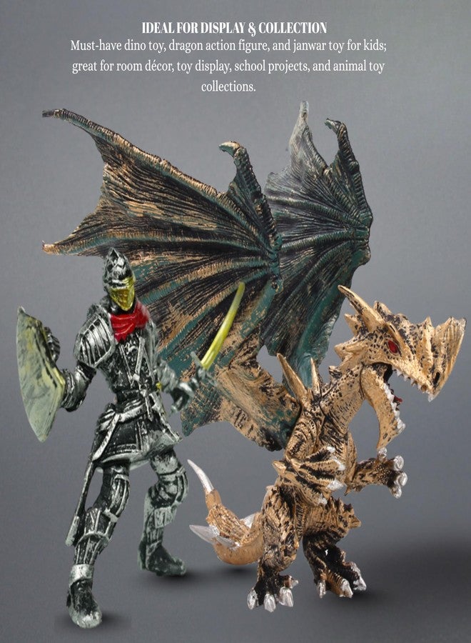 Mallexo Realistic Flying Dragons Dino Animal Toy for Kids 3+ with 1PCS Attractive Warrior Toys Action Figurine Playset for Boys and Girls Birthday Gift for Children Decor & Educational Items (Gold) - Image 5