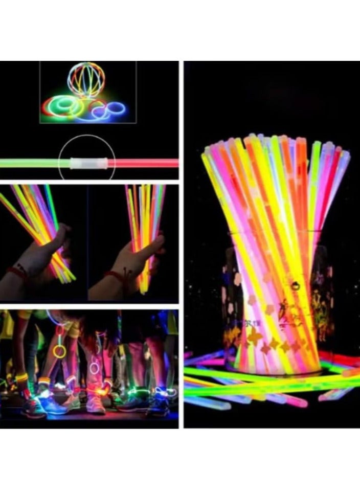 أساور شريطية متوهجة من بارتي بروبز، 100 قطعة من أربطة العصي المتوهجة السائبة، أنابيب الراديوم تصنع إكسسوارات قلادة وسوار، عصا ليد فلورسنت، دعامات ديكورات لوازم داكنة، LED01