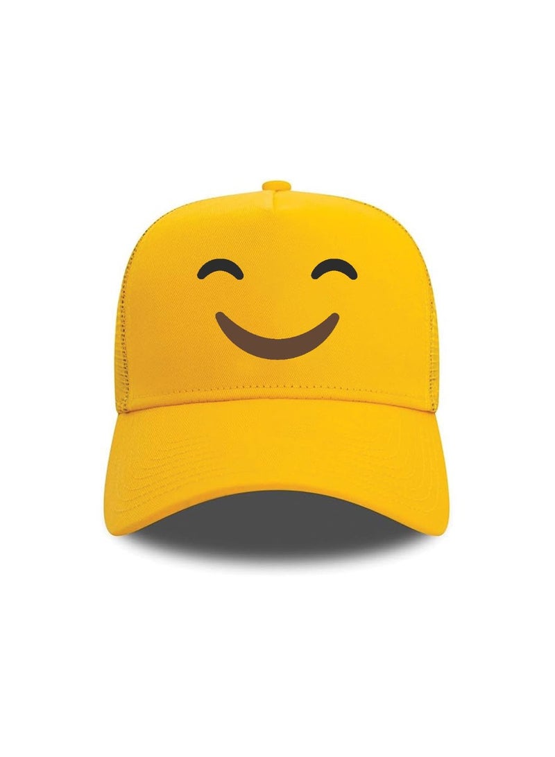 برينت شوب فور مي قبعة شبكية بوجه مبتسم باللون الأصفر للأطفال مع إغلاق بلاستيكي قابل للتعديل - قبعة بيسبول للجنسين للأولاد والبنات - مثالية للأنشطة الخارجية والرياضة - Image 3