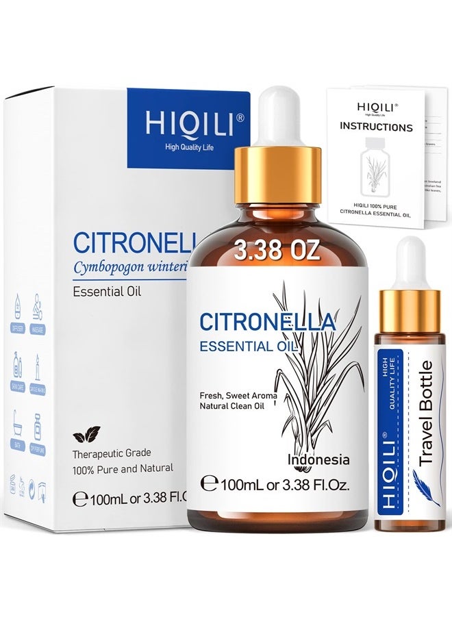 HIQILI - Citronella Essential Oil,100% Pure Undiluted Premium Therapeutic Grade,for Diffuser,Candles Making Outdoor Mosquitoes Spray - 3.38 Fl Oz. - Image 1