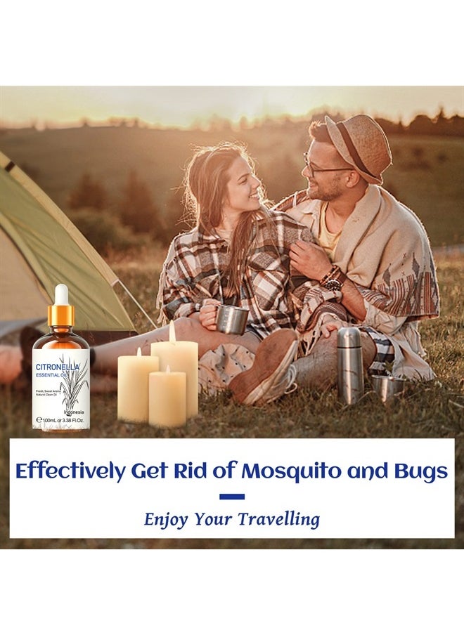 HIQILI - Citronella Essential Oil,100% Pure Undiluted Premium Therapeutic Grade,for Diffuser,Candles Making Outdoor Mosquitoes Spray - 3.38 Fl Oz. - Image 1