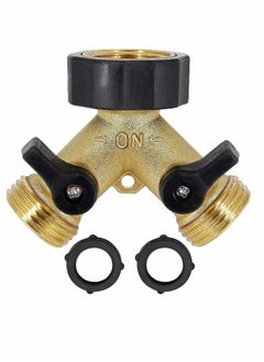 Generic Hose Splitter 2 Way Garden Heavy Duty Solid Brass Hose Y Splitter Hose Faucet Splitter 3or4" Brass Hose Adapter Connectors Shut Off Valve Hose SP IGot Adapter 2 Valves 1 Pack  - Image 1