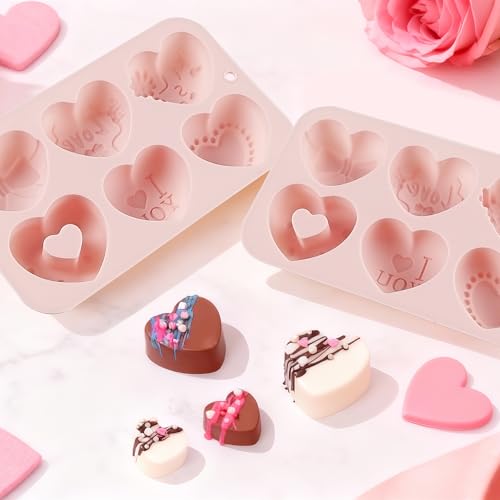 Vidotim 2-Pack Heart Silicone Mold for Chocolates,6-Cavity Silicone Heart Chocolate Mold,Nonstick Heart Shaped Silicone Mold for Cupcakes,Candy,Jelly,Ice Cubes,Muffins(2.06"(2Pcs)) - Image 2