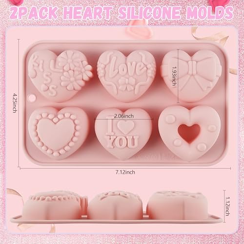 Vidotim 2-Pack Heart Silicone Mold for Chocolates,6-Cavity Silicone Heart Chocolate Mold,Nonstick Heart Shaped Silicone Mold for Cupcakes,Candy,Jelly,Ice Cubes,Muffins(2.06"(2Pcs)) - Image 3