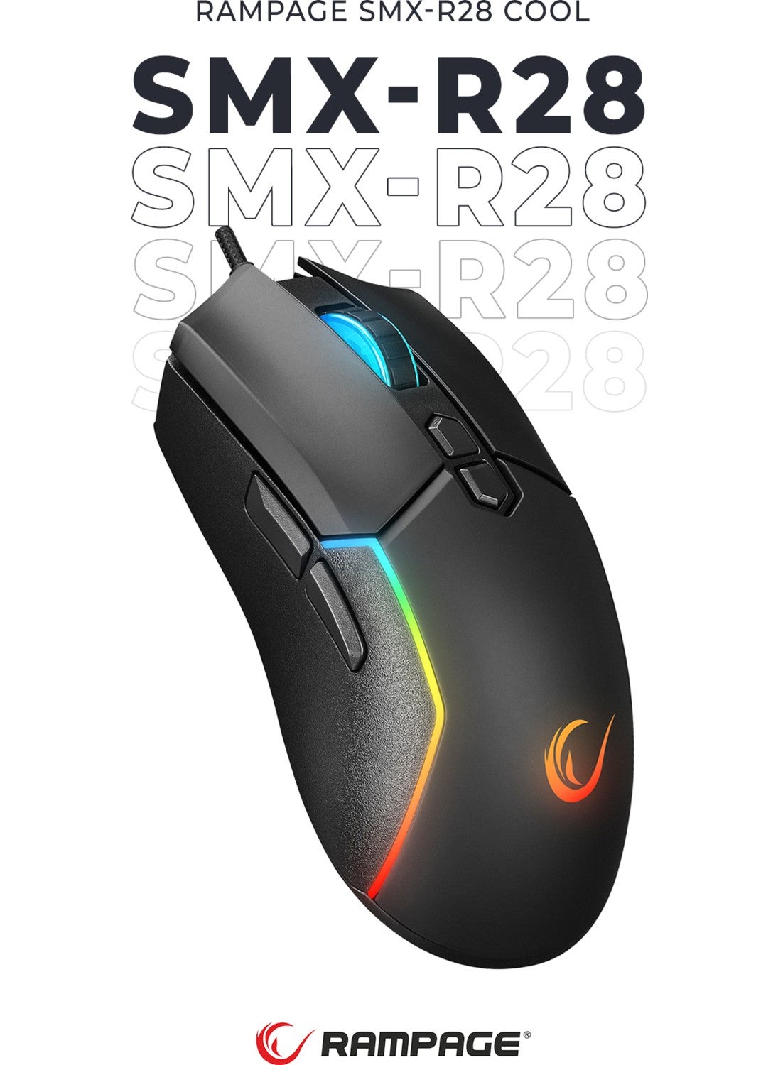 Rampage SMX-R28 Cool RGB Light + Macro 7200DPI / 1000hz Gaming Mouse Professional Mouse  - Image 1