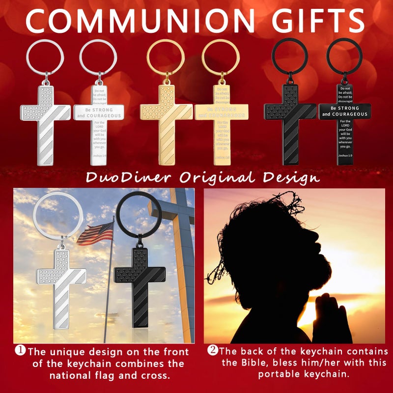 DuoDiner Cross Keychains for Men Bible Verse American Flag Mens Keychain,Mens Accessories Gift (Joshua 1:9, Black) - Image 2