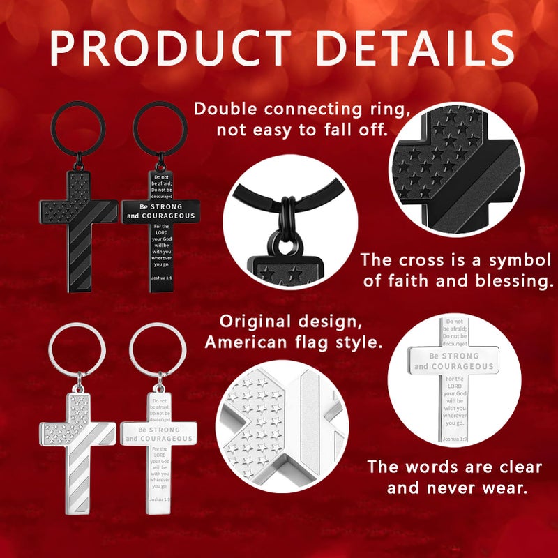DuoDiner Cross Keychains for Men Bible Verse American Flag Mens Keychain,Mens Accessories Gift (Joshua 1:9, Black) - Image 4
