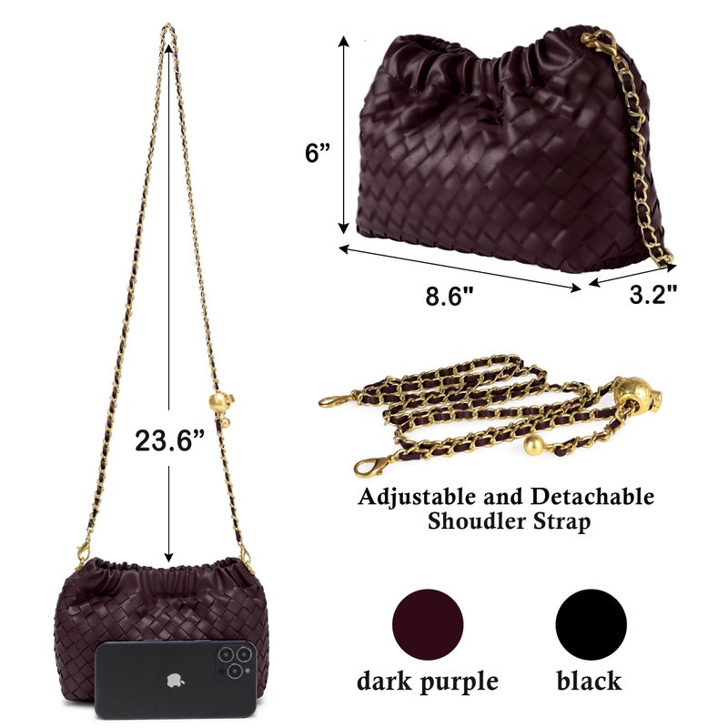 Joryin Woven Women's Crossbody Bag & Evening Purse, Trendy Dumpling Clutch & Hobo Cloud Shoulder Bag Trendy Dumpling Clutch Vegan Leather, Dark Purpple - Image 5