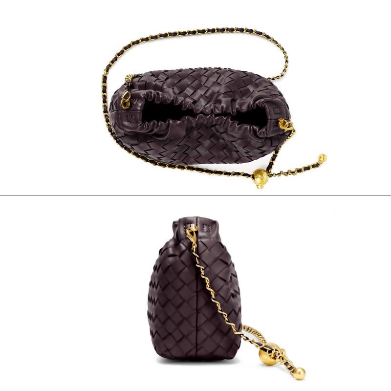 Joryin Woven Women's Crossbody Bag & Evening Purse, Trendy Dumpling Clutch & Hobo Cloud Shoulder Bag Trendy Dumpling Clutch Vegan Leather, Dark Purpple - Image 4