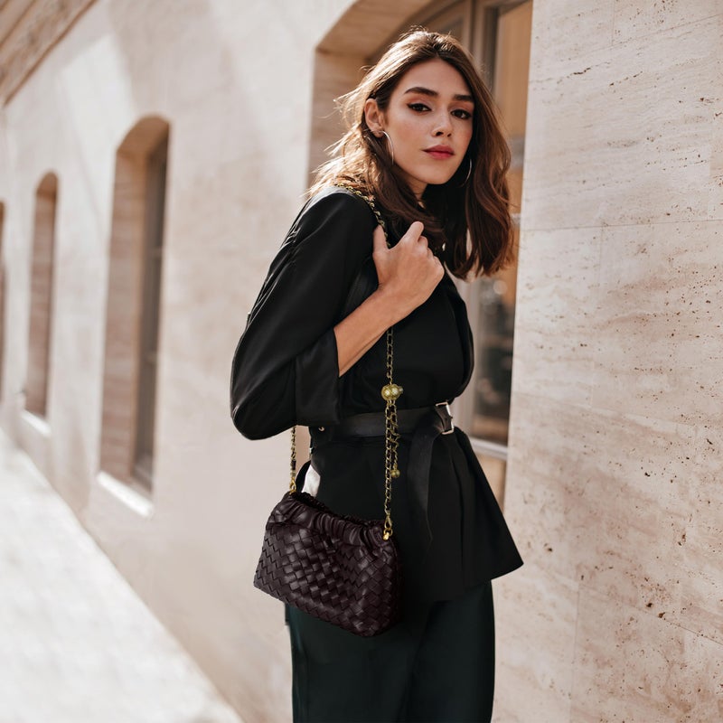 Joryin Woven Women's Crossbody Bag & Evening Purse, Trendy Dumpling Clutch & Hobo Cloud Shoulder Bag Trendy Dumpling Clutch Vegan Leather, Dark Purpple - Image 2