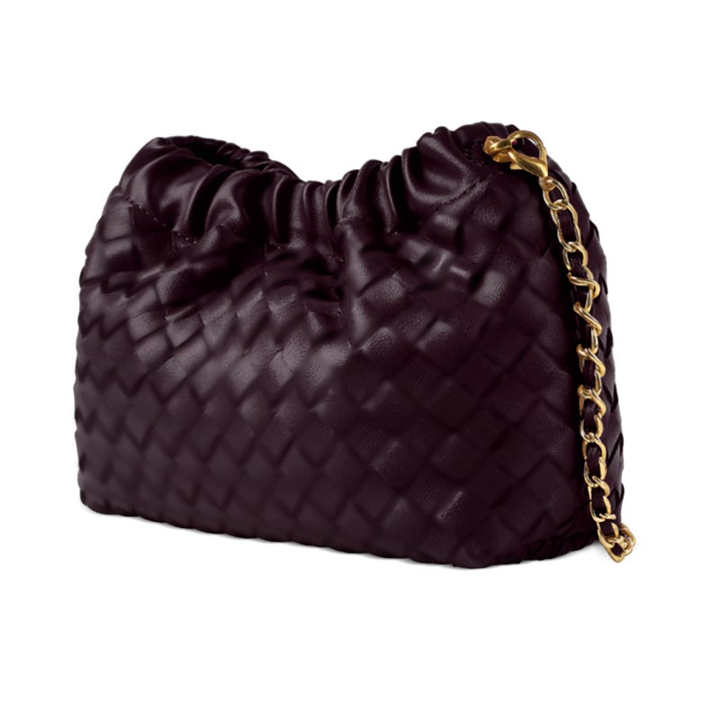 Joryin Woven Women's Crossbody Bag & Evening Purse, Trendy Dumpling Clutch & Hobo Cloud Shoulder Bag Trendy Dumpling Clutch Vegan Leather, Dark Purpple - Image 1
