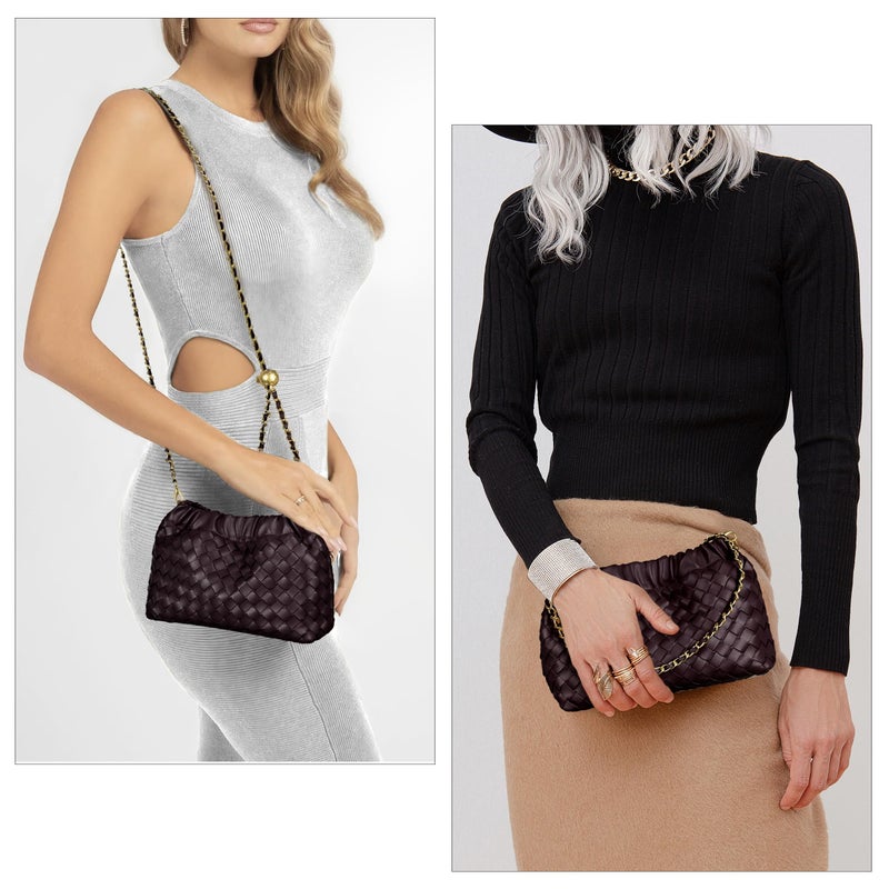 Joryin Woven Women's Crossbody Bag & Evening Purse, Trendy Dumpling Clutch & Hobo Cloud Shoulder Bag Trendy Dumpling Clutch Vegan Leather, Dark Purpple - Image 3