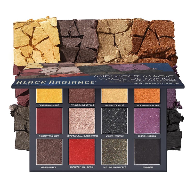Black Radiance Brilliant Effects Eye Shadow Palette, 12 Intense Ultra Pigmented Powder, Buildable & Blendable Versatile Matte to Shimmer Finishes, Cruelty-Free & Vegan - Midnight Magic - Image 1