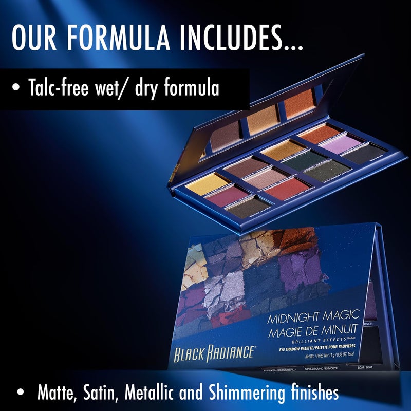 Black Radiance Brilliant Effects Eye Shadow Palette, 12 Intense Ultra Pigmented Powder, Buildable & Blendable Versatile Matte to Shimmer Finishes, Cruelty-Free & Vegan - Midnight Magic - Image 2