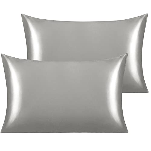 NTBAY Silk Satin Toddler Pillowcases  Set of 2  Super Soft and Silky 14x20 Pillow Covers  Envelope Closure Grey Cooling Travel Pillow Cases for Nursery Kids Boys and Girls 14 x 20 Inches