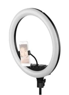 ماركة غير محددة حلقة إضاءة LED مقاس 18 بوصة بإضاءة قابلة للتعتيم وبسطوع قابل للتعتيم بقدرة 48 وات ودرجة حرارة لونية 2700 5500 كلفن مع حامل ثلاثي القوائم للهاتف الخلوي للتصوير الفوتوغرافي أسود  - Image 2