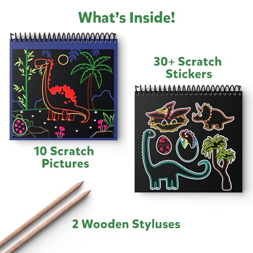 Skillmatics Scratch Art Book for Kids - Dinosaurs, Craft Kits & Supplies, 30+ Scratch Stickers, Travel Toys, DIY Kit, Gifts for Boys & Girls Ages 3, 4, 5, 6, 7, 8 - Image 2