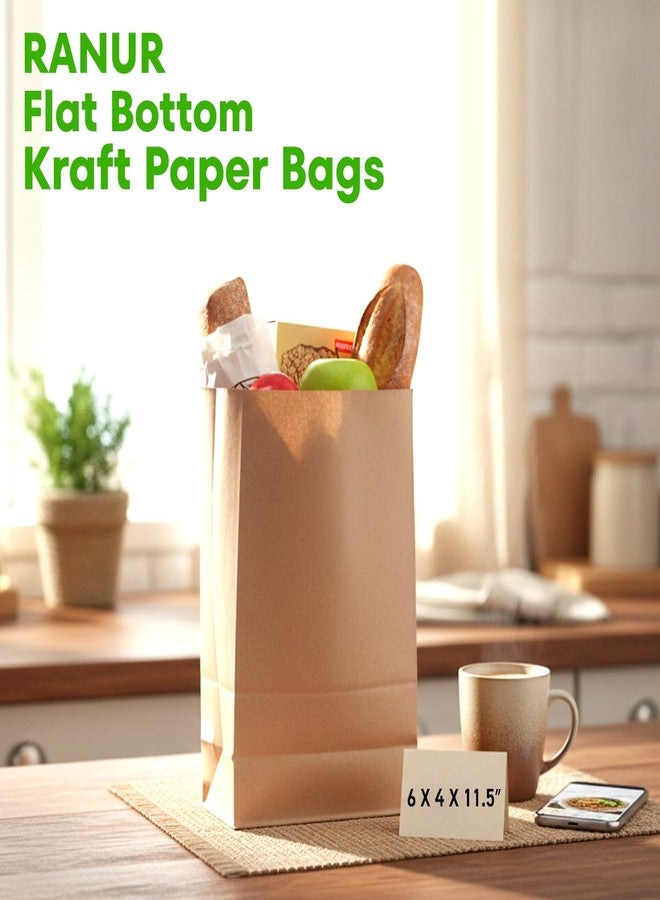 RANUR Food Grade Square Bottom Paper Bags for food packing or Flat bottom Carry bags for Gifting Disposal bags for Size 6 X 4 X 11.5 Inches Color Brown Paper Bags (50) - Image 3