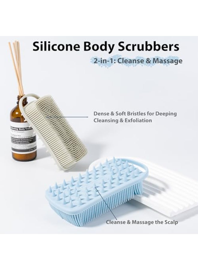 MtBoi 2 PC Silicone Body Scrubber 2 in 1 Exfoliating Shower Bath Scrubber Soft Silicone Loofah for Sensitive Skin Shower Hair Scalp Massager Easy to Clean Lather Well GreyBlue - Image 4