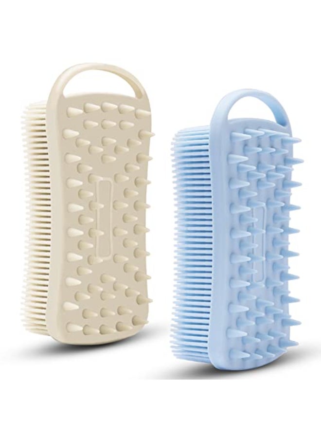 MtBoi 2 PC Silicone Body Scrubber 2 in 1 Exfoliating Shower Bath Scrubber Soft Silicone Loofah for Sensitive Skin Shower Hair Scalp Massager Easy to Clean Lather Well GreyBlue - Image 1
