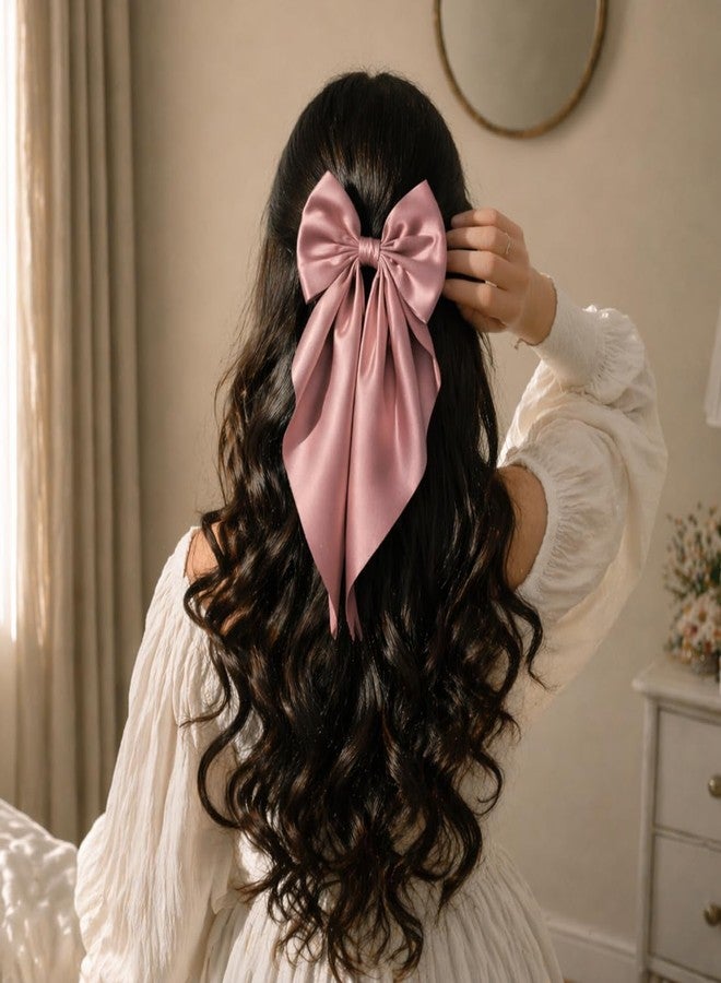 ChicTresses® 2 Pack Off White and Pink - Bows for Women, Clips for Womens - Hair Clips for Womens - Luxury Satin Hair Bow Clips for Women and Girls, Cute Hair Accessories for Girls - Image 5