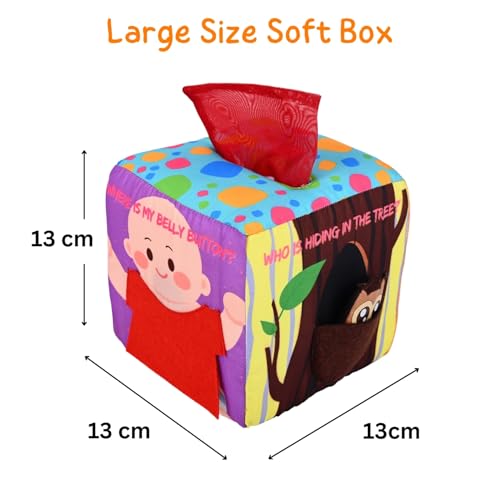 Seraphina Montessori 7 in 1 Activity Cube for Babies | Interactive, Educational & Learning Sensory Toy for Kids | Tissue Box Toy| Fabric Cube with Mirror, Rattle, Squeaker & Textures - Image 2