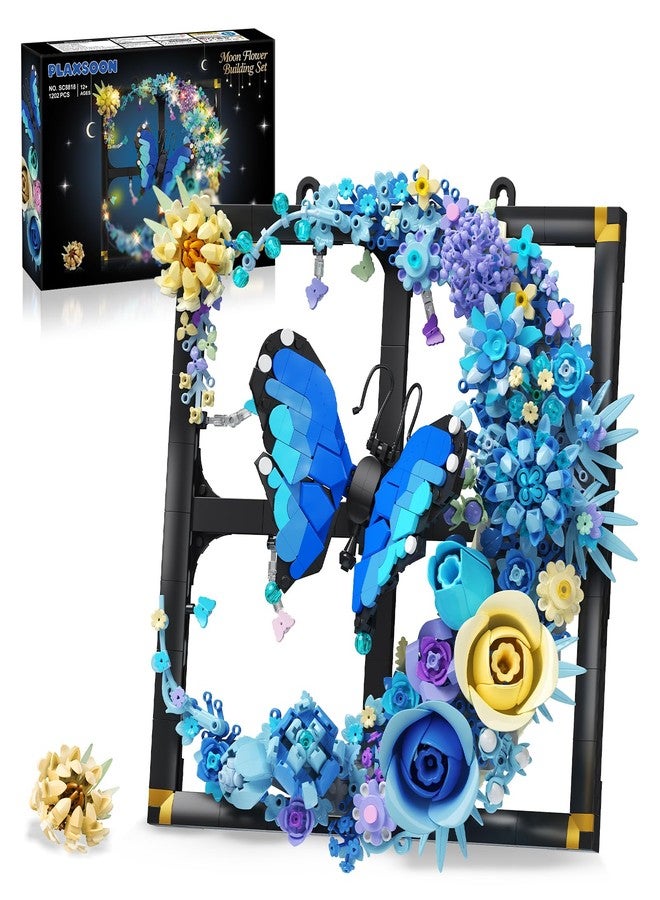 PLAXSOON Moon Flower Building Set with Lights, 1202 PCS Wall Botanical Flowers Building Block Kit with Butterfly, Floral Plant Office Home Decor for Her Adults Women Boys Girls 12+ - Image 1