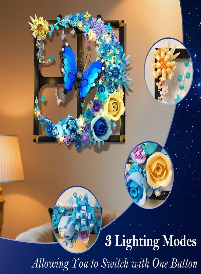 PLAXSOON Moon Flower Building Set with Lights, 1202 PCS Wall Botanical Flowers Building Block Kit with Butterfly, Floral Plant Office Home Decor for Her Adults Women Boys Girls 12+ - Image 2