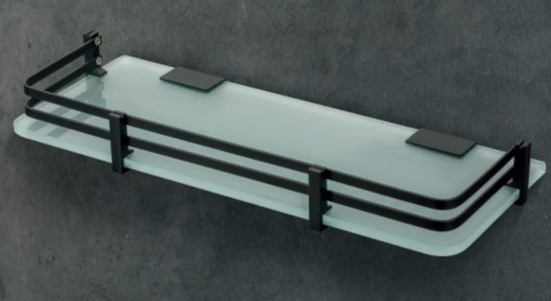 INOCI Earth Series Black Finish 12x6 Rectangular Glass Wall Shelf, Black Metal Frame for Bathroom/Bedroom  - Image 2