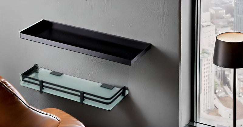 INOCI Earth Series Black Finish 12x6 Rectangular Glass Wall Shelf, Black Metal Frame for Bathroom/Bedroom  - Image 4