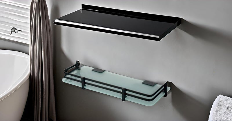 INOCI Earth Series Black Finish 12x6 Rectangular Glass Wall Shelf, Black Metal Frame for Bathroom/Bedroom  - Image 5