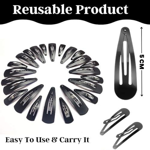 Magrido Tic Tac Hair Clips for Women & Girls – 24 Pc Set (12 Medium 3cm + 12 Large 4cm) | Matte Black Metal Hair Pins for Daily Styling, Non-Slip Grip, Durable & Stylish Hair Accessories - Image 3