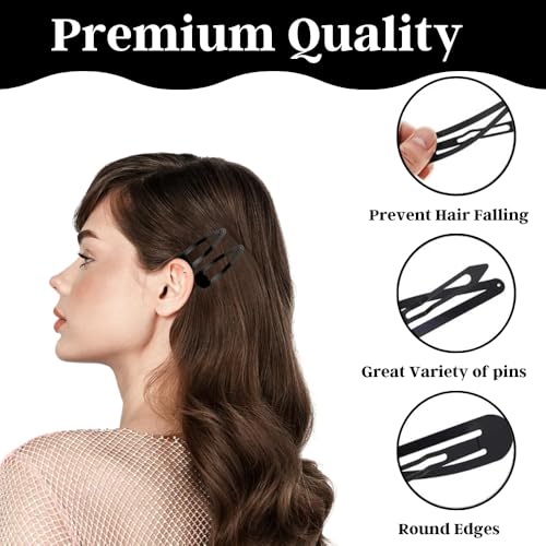 Magrido Tic Tac Hair Clips for Women & Girls – 24 Pc Set (12 Medium 3cm + 12 Large 4cm) | Matte Black Metal Hair Pins for Daily Styling, Non-Slip Grip, Durable & Stylish Hair Accessories - Image 2
